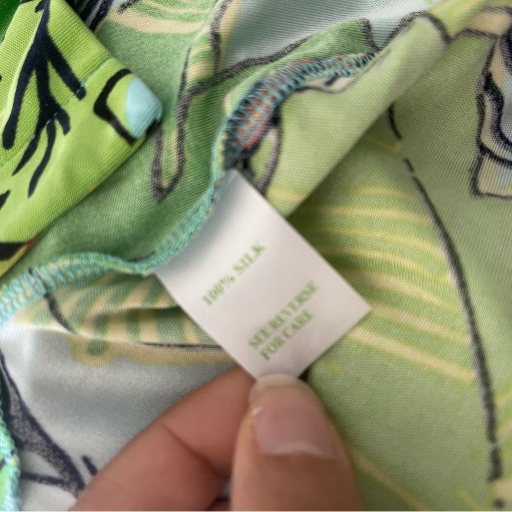 Lilly Pulitzer Palm and Parrot Print Long Sleeves Silk/Jersey Shirt Dress size10 - Picture 5 of 5